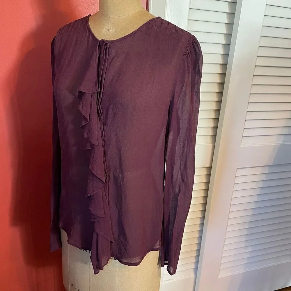 MOULINETTE SOEURS | anthropologie | silk purple button down blouse 6